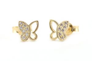 Arany fülbevaló stekkeres pillangó áttört köves - Arany gyerek fülbevaló