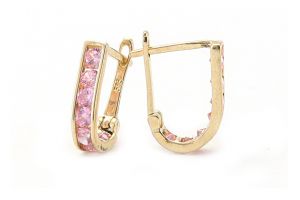 Arany fülbevaló franciakapcsos rózsaszín kővel - 