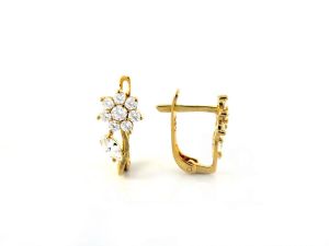 Fehér köves, virágmintás arany baba és gyermek fülbevaló - Ezüst gyerek fülbevaló