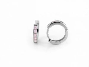 Ezüst gyermek fülbevaló bepattintós karika rózsaszín kövekkel 8mm - 