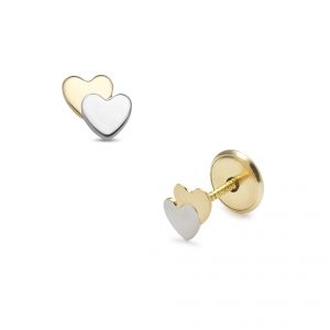 LISA arany és fehér arany baba és gyermek fülbevaló csavaros dupla szívecske JTAG-0280 - Arany baba fülbevalók