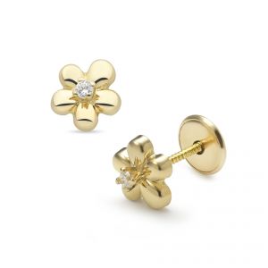 LISA arany baba fülbevaló csavaros fényes virág JTAG-0328 - Arany baba fülbevalók