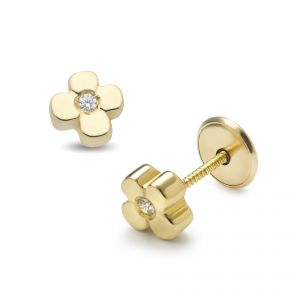 LISA arany baba és gyermek fülbevaló csavaros 4 szirmú virág JTAG-0341 - Arany baba fülbevalók