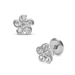 LISA fehér arany baba és gyermek fülbevaló csavaros köves virágos JTAG-0539 - Arany baba fülbevalók