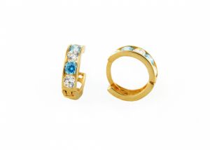 Kék-fehér köves kerek arany baba fülbevaló 6mm - Arany gyerek fülbevaló