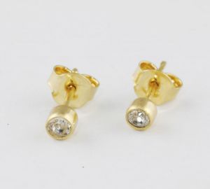 Sárga arany bedugós szoliter fehér köves fülbevaló - 