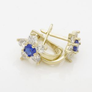 Arany bébi és gyermek fülbevaló 6mm virág kék fehér - 