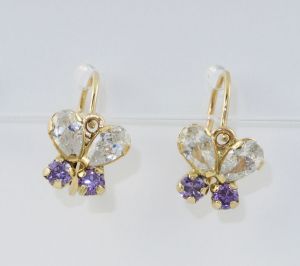 Arany bébi és gyermek fülbevaló lepke lila fehér - 