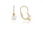 Arany baba fülbevaló elölkapcsos foglaltköves szívecske fehér kővel