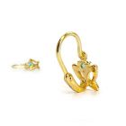 Arany baba fülbevaló kék kővel - áttört pillangó forma, 14K előlkapcsos zár