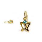 Arany baba fülbevaló kék kővel - áttört pillangó forma, 14K előlkapcsos zár