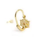 Arany baba fülbevaló rózsaszín-fehér köves virág formával - 14K előlkapcsos zár