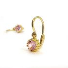 Arany baba fülbevaló rózsaszín kővel - 14K előlkapcsos klasszikus fazon
