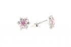 Halványrózsaszín és fehér köves virágos ezüst gyermek fülbevaló